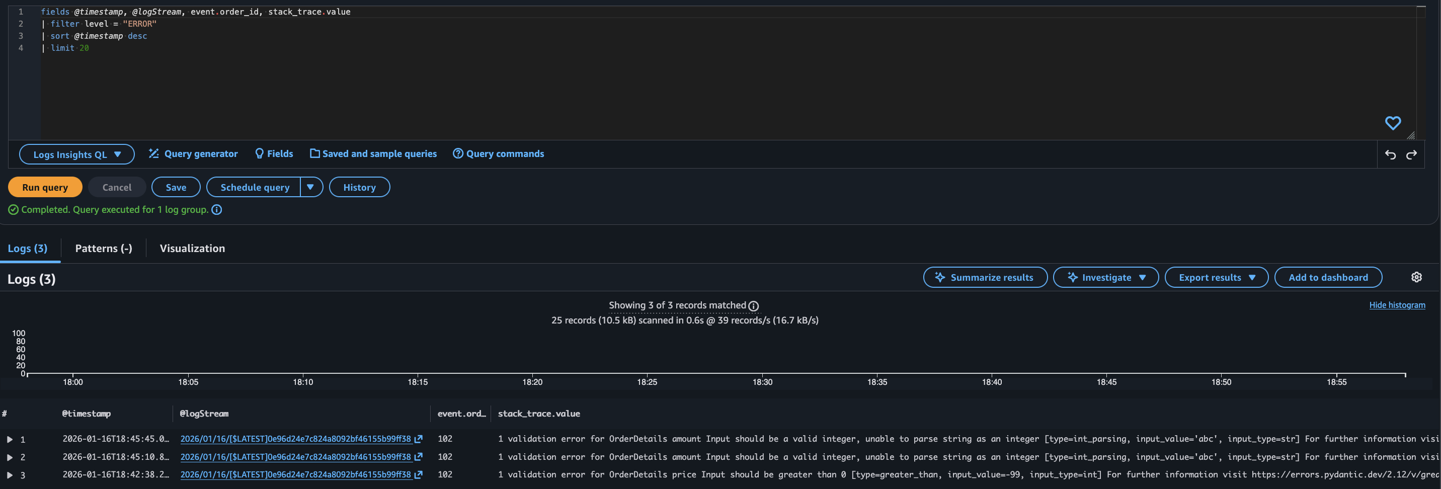 Lambda logs insights